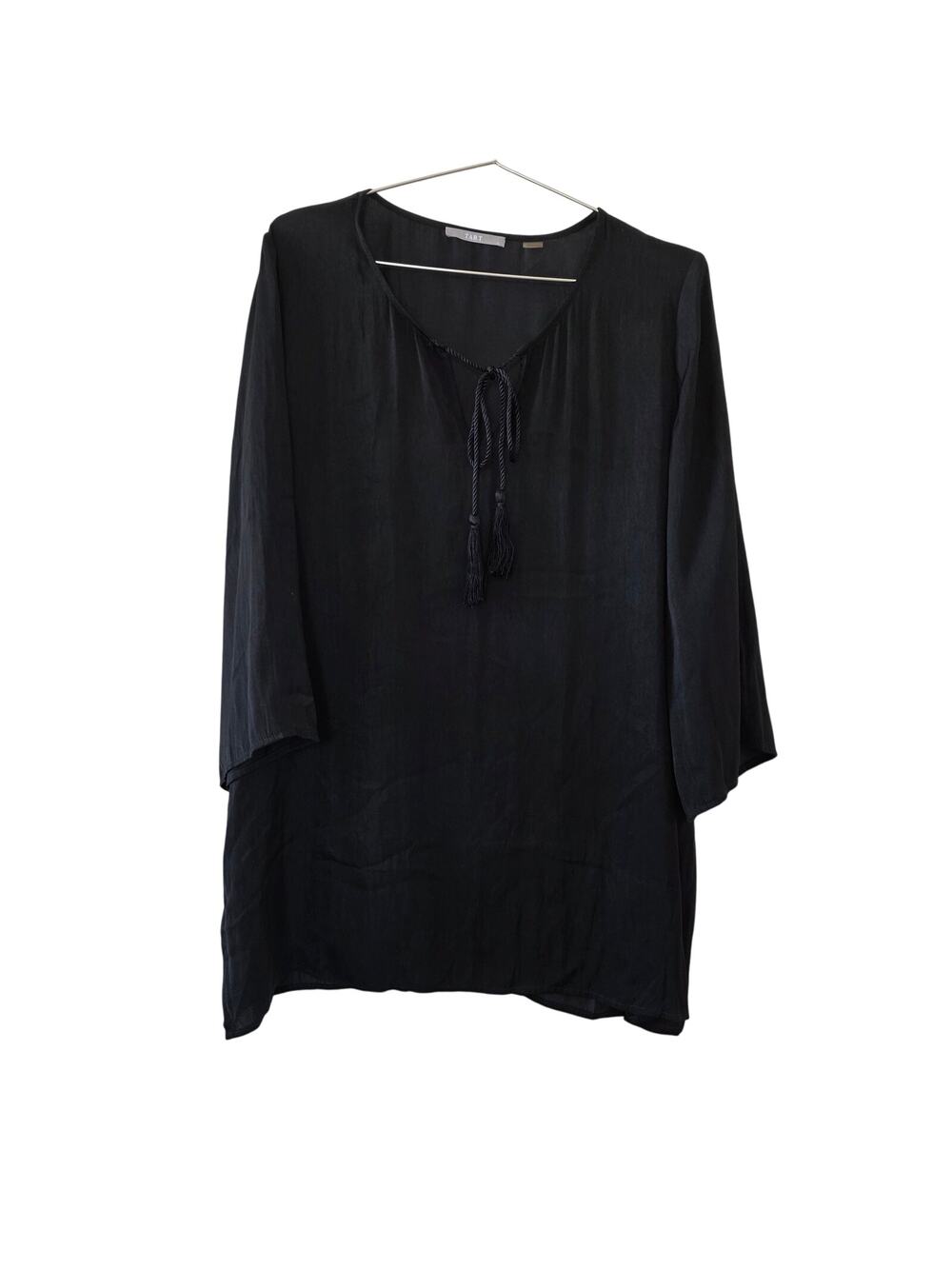 Tart Black Tassel Tie Tunic Cover Up Dress Womens L Sheer Lightweight Polyester